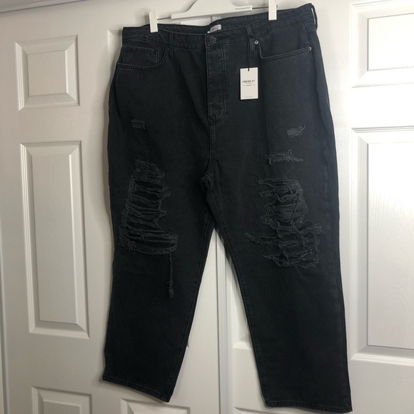 Forever 21 Washed Black Distressed Jeans NWT 20 Plus Size - Picture 1 of 6